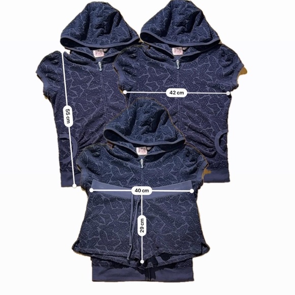 🦋JUICY COUTURE NAVY EMBOSSED BUTTERFLY TERRY CLOTH MATCHING SET HOODIE SHORTS - Picture 5 of 5